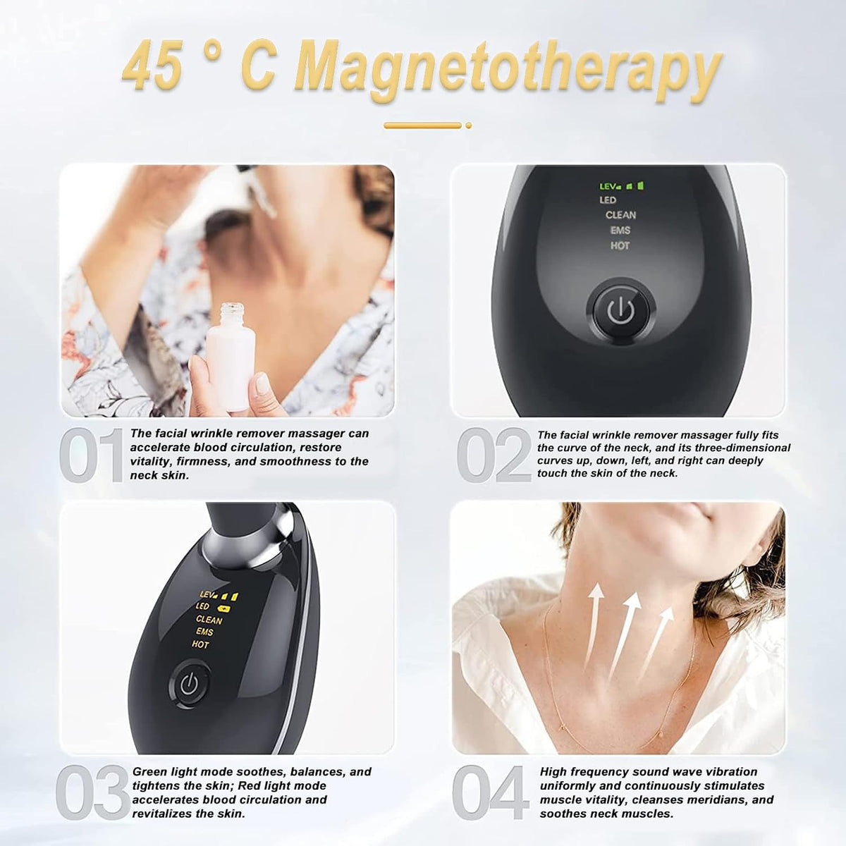 EMS Face & Neck Massager – 3 Modes, 45°C Heat Therapy & Skin Tightening Device