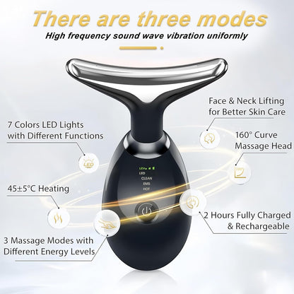 EMS Face & Neck Massager – 3 Modes, 45°C Heat Therapy & Skin Tightening Device