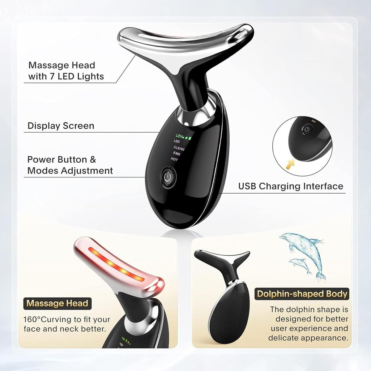 EMS Face & Neck Massager – 3 Modes, 45°C Heat Therapy & Skin Tightening Device