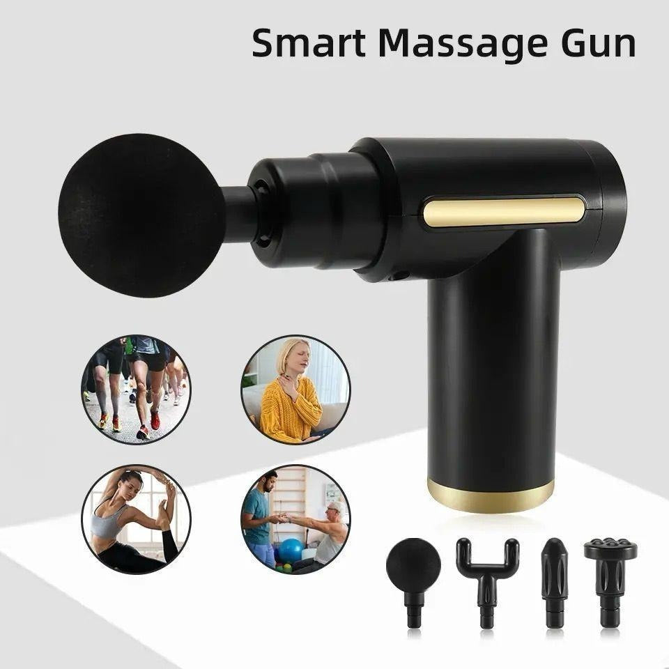 4-in-1 Rechargeable Massage Gun – Deep Tissue Body Massager with 4 Massage Heads
