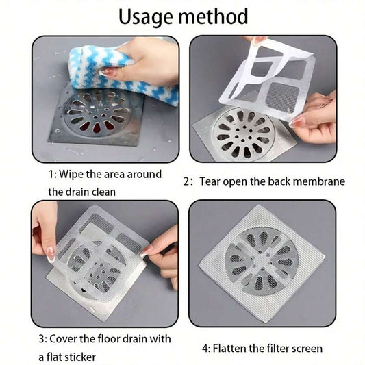 10PCS Self-Adhesive Drain Net Stickers – Anti-Clog Hair Catcher & Window Screen Repair Patch